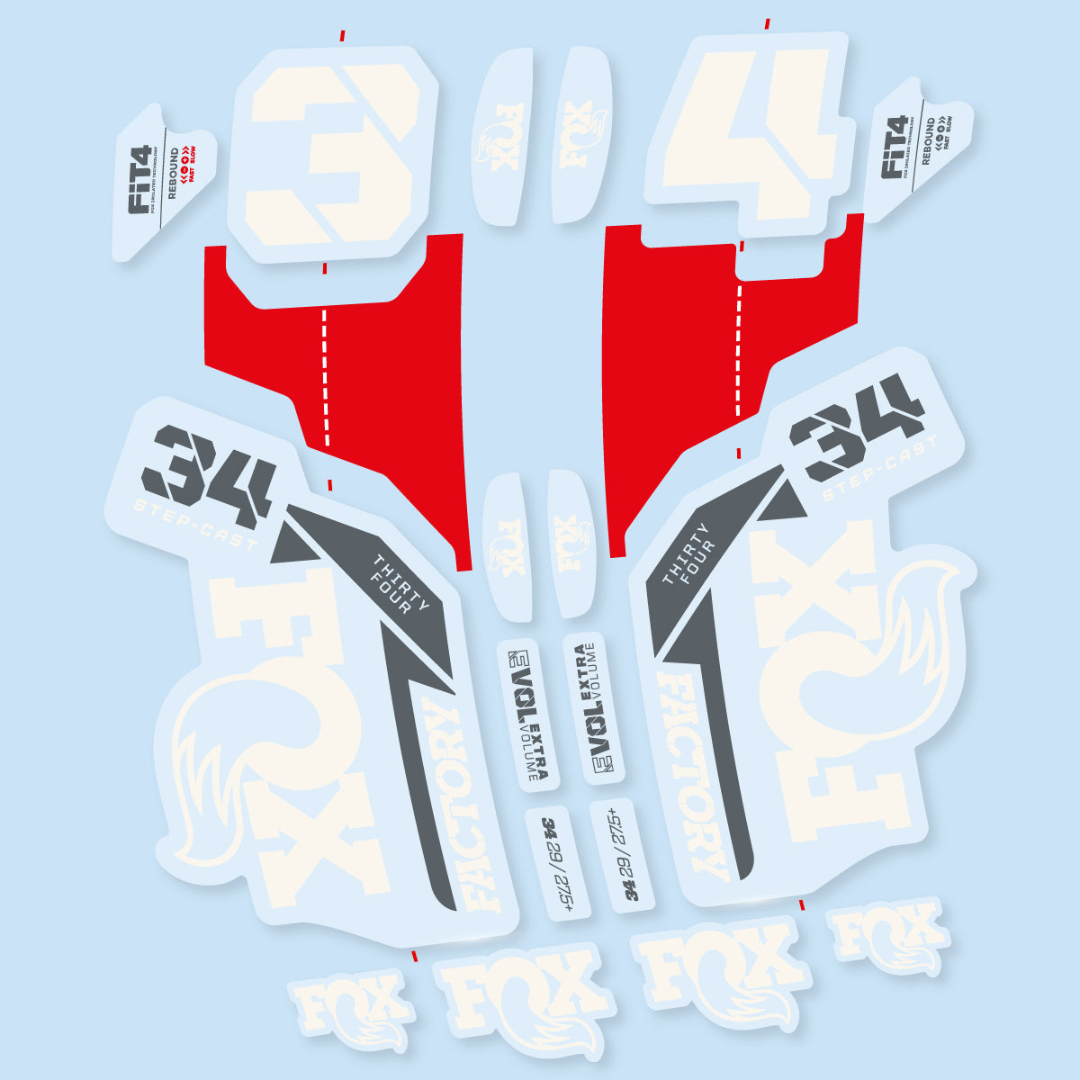 Compatible Stickers for Fox 34 SC Factory 2021, Fork vinyl decals - Bone White