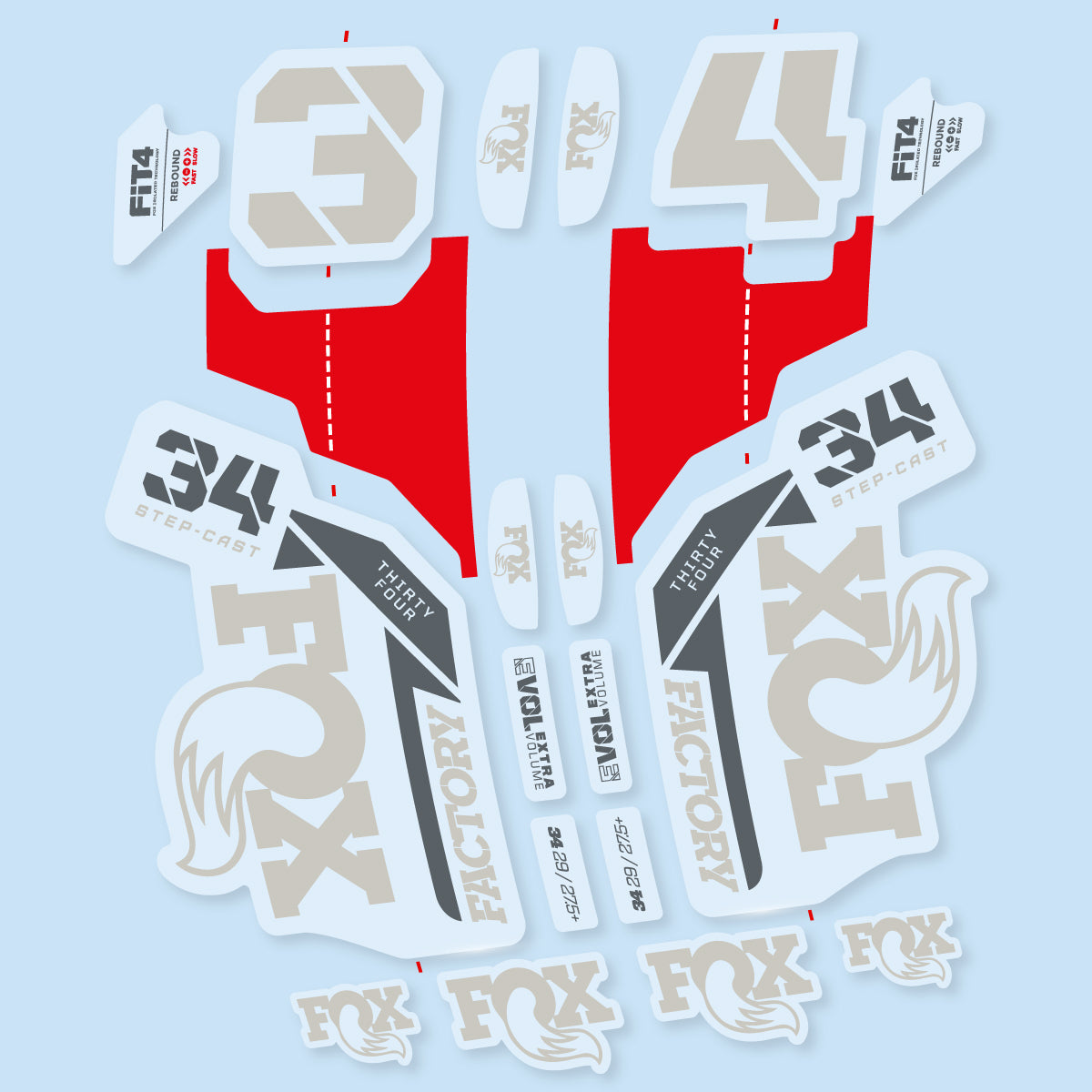 Compatible Stickers for Fox 34 SC Factory 2021, Fork vinyl decals - Light Grey