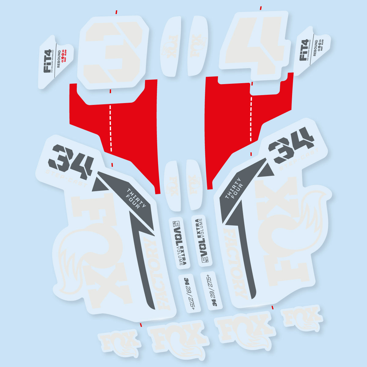 Compatible Stickers for Fox 34 SC Factory 2021, Fork vinyl decals - Pearl Grey