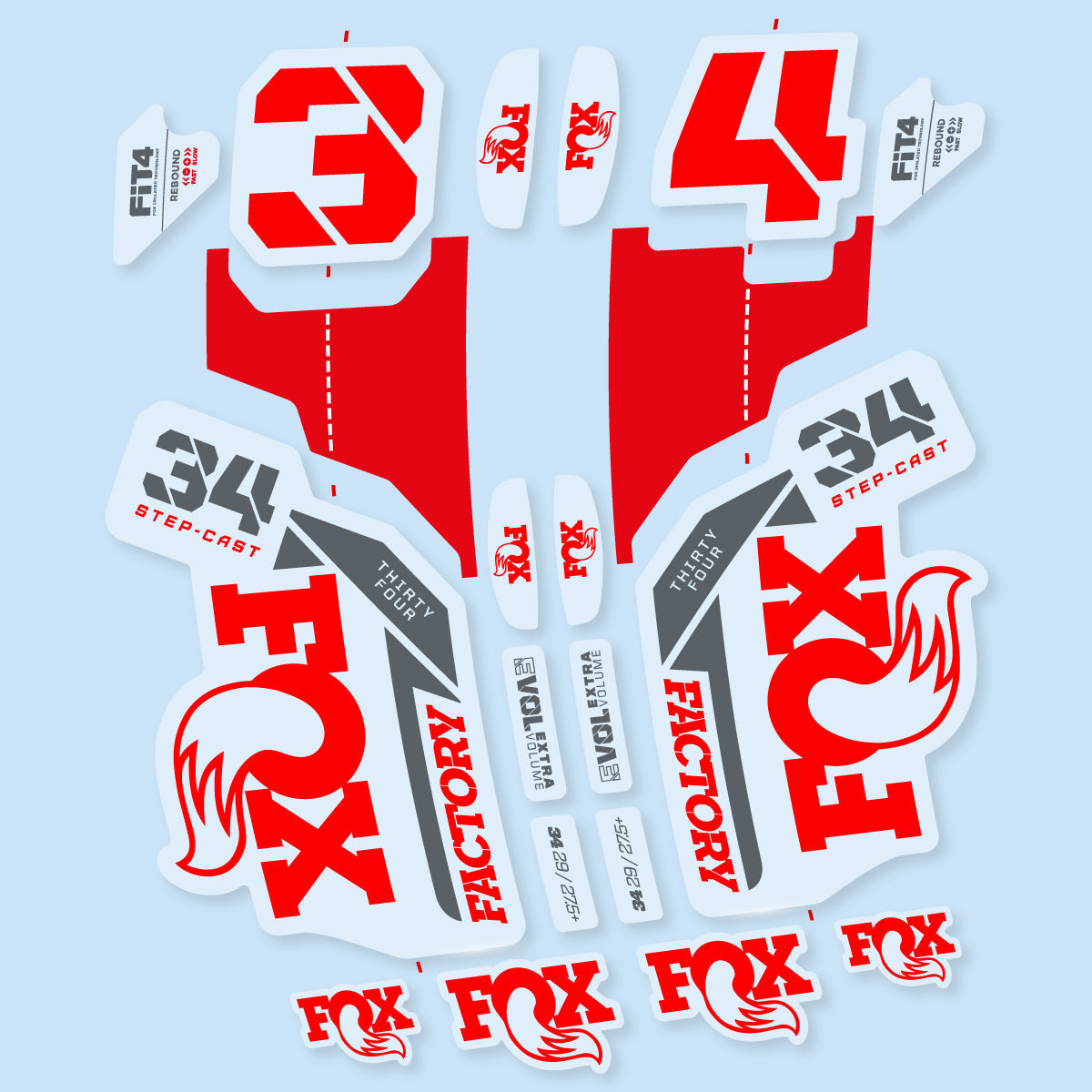 Compatible Stickers for Fox 34 SC Factory 2021, Fork vinyl decals - Orange Red