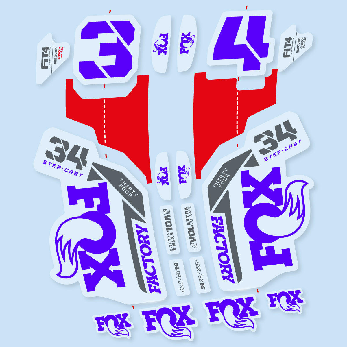Compatible Stickers for Fox 34 SC Factory 2021, Fork vinyl decals - Reflex Blue