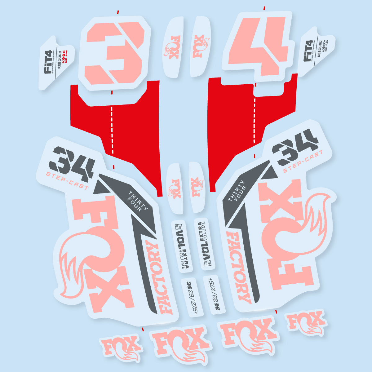 Compatible Stickers for Fox 34 SC Factory 2021, Fork vinyl decals - Salmon Pink