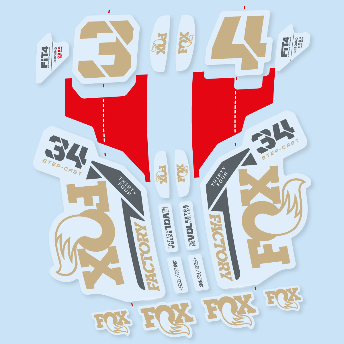 Compatible Stickers for Fox 34 SC Factory 2021, Fork vinyl decals - Sand