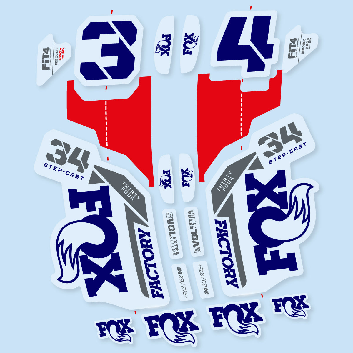 Compatible Stickers for Fox 34 SC Factory 2021, Fork vinyl decals - Scandinavian Blue