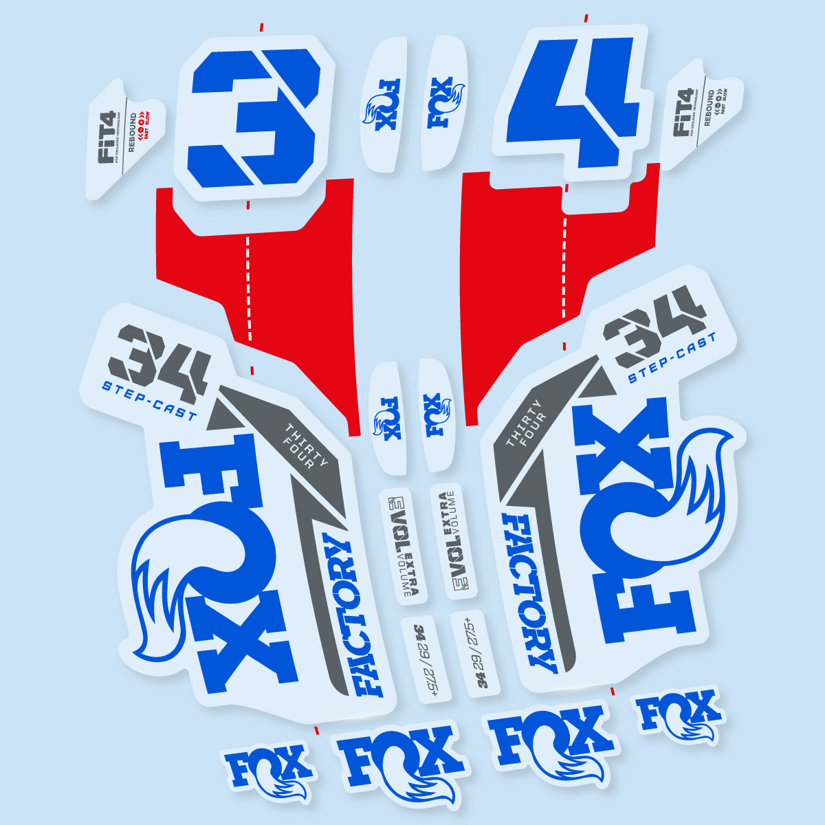 Compatible Stickers for Fox 34 SC Factory 2021, Fork vinyl decals - Sea Blue