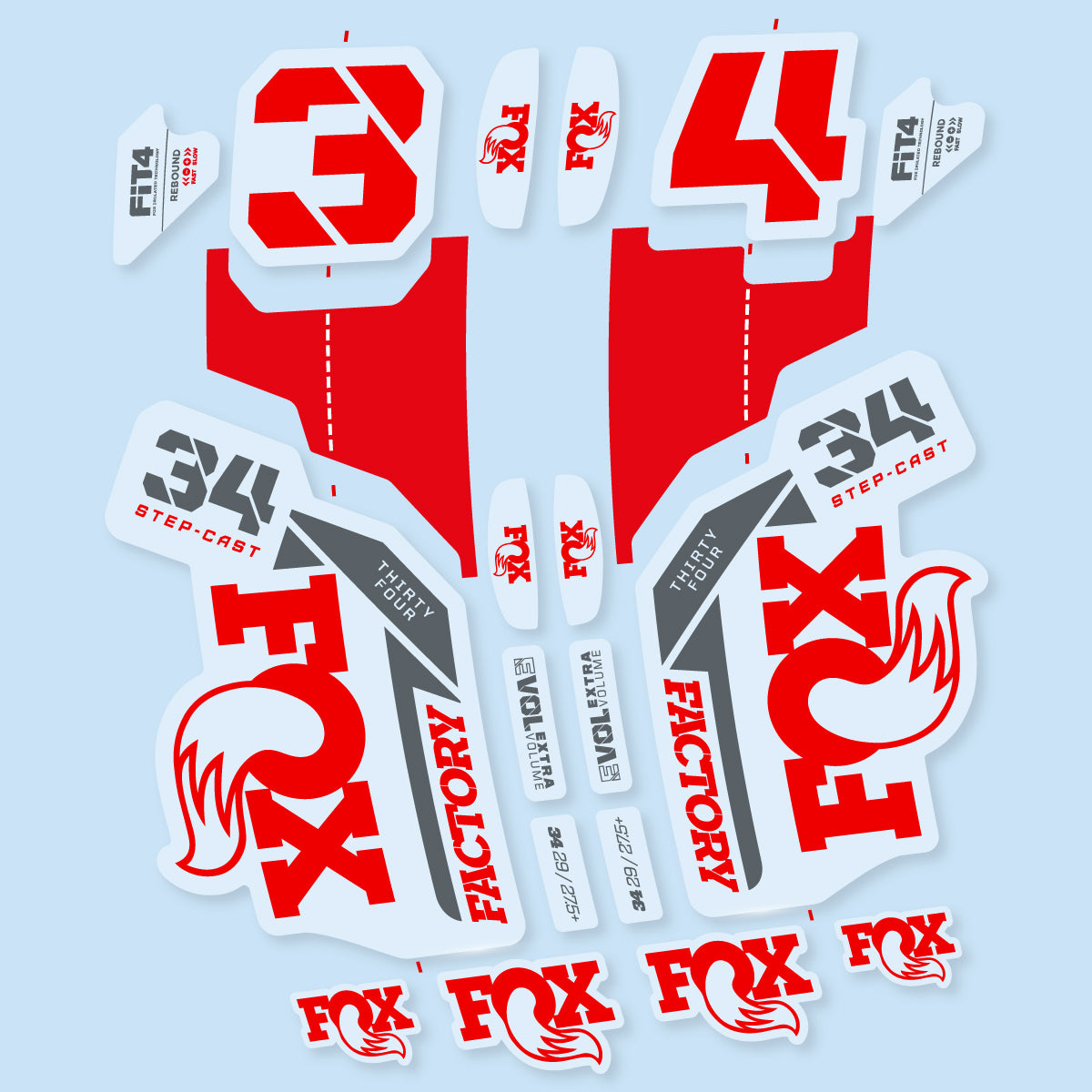 Compatible Stickers for Fox 34 SC Factory 2021, Fork vinyl decals - Red