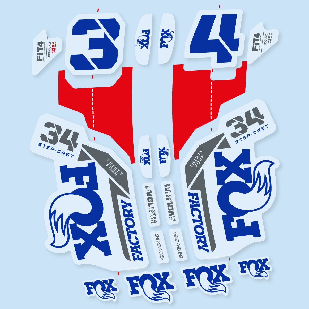 Compatible Stickers for Fox 34 SC Factory 2021, Fork vinyl decals - Ultramarine Blue