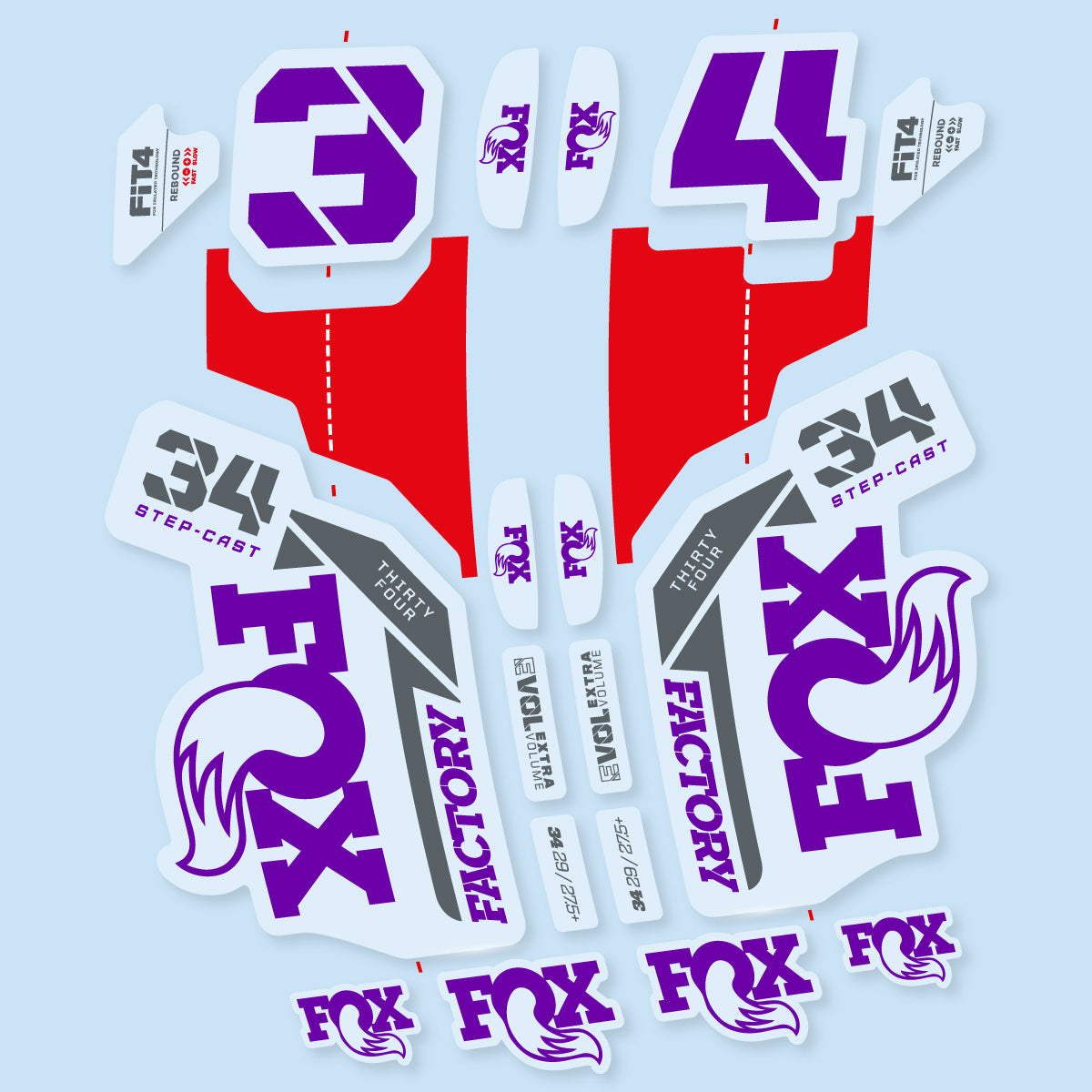 Compatible Stickers for Fox 34 SC Factory 2021, Fork vinyl decals - Violet