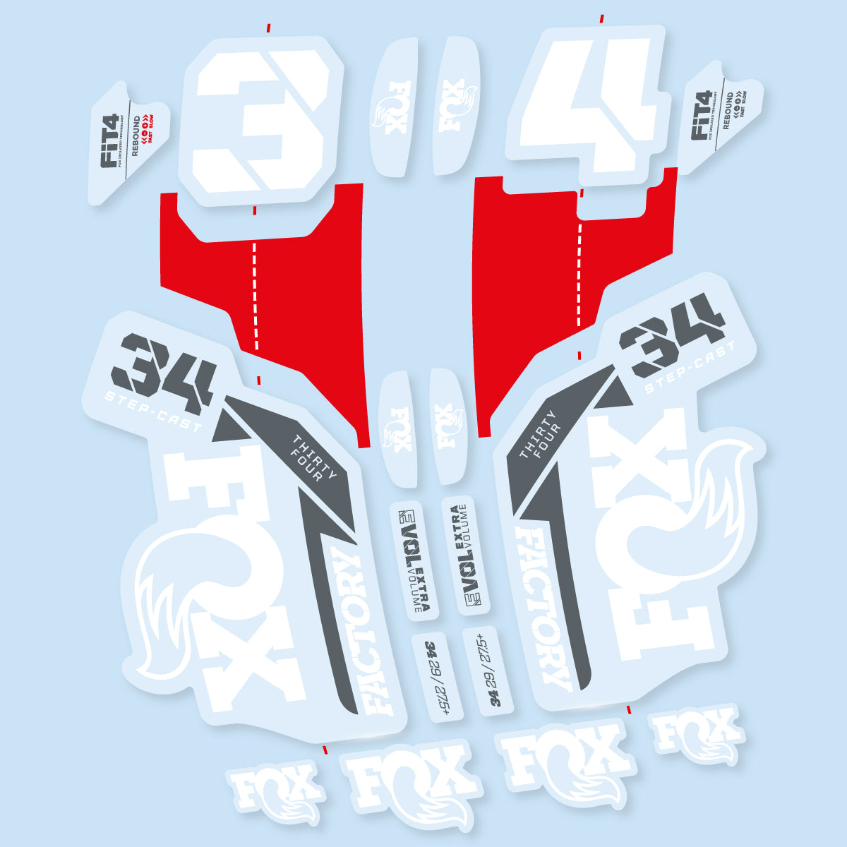 Compatible Stickers for Fox 34 SC Factory 2021, Fork vinyl decals - White