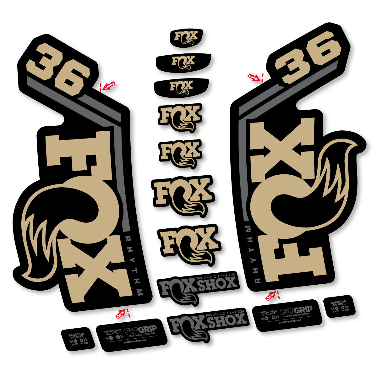 Stickers for Fox 36 Rhythm 2027, Fork vinyl decals - Sand