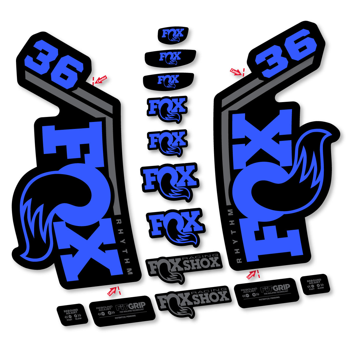 Stickers for Fox 36 Rhythm 2027, Fork vinyl decals - Medium Blue