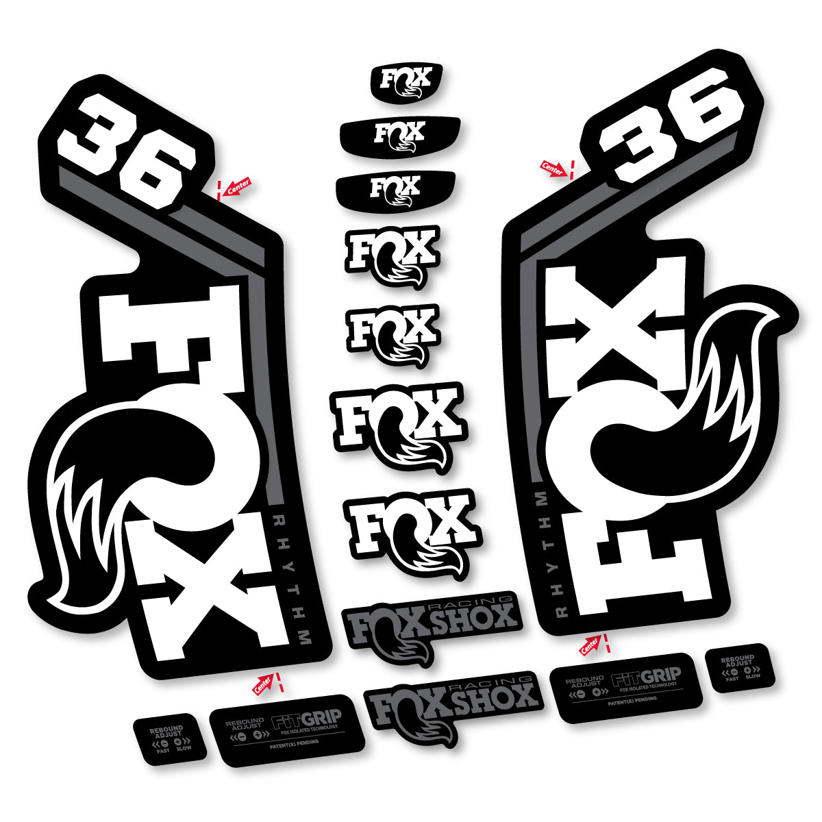 Stickers for Fox 36 Rhythm 2027, Fork vinyl decals - White