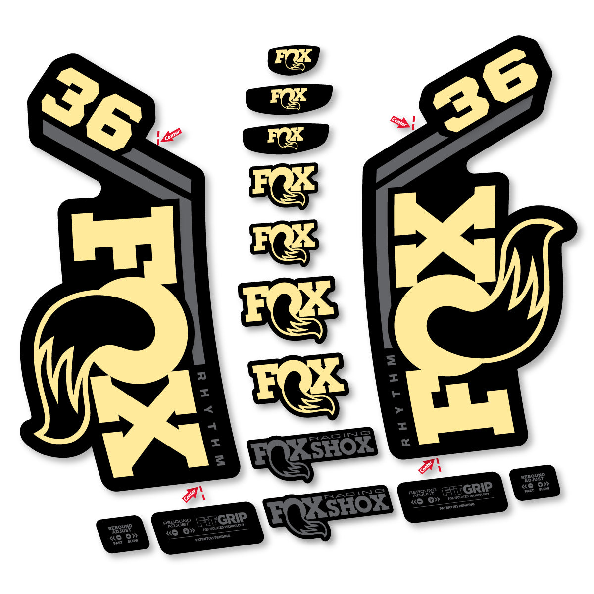 Stickers for Fox 36 Rhythm 2027, Fork vinyl decals - Cream