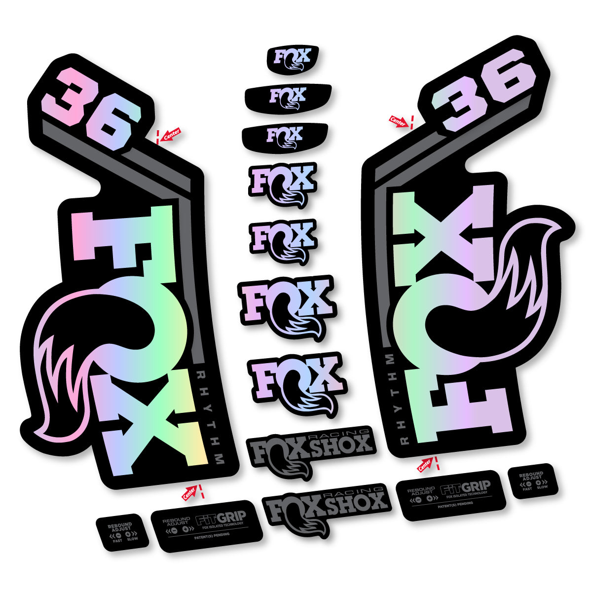 Stickers for Fox 36 Rhythm 2027, Fork vinyl decals - Hollographic