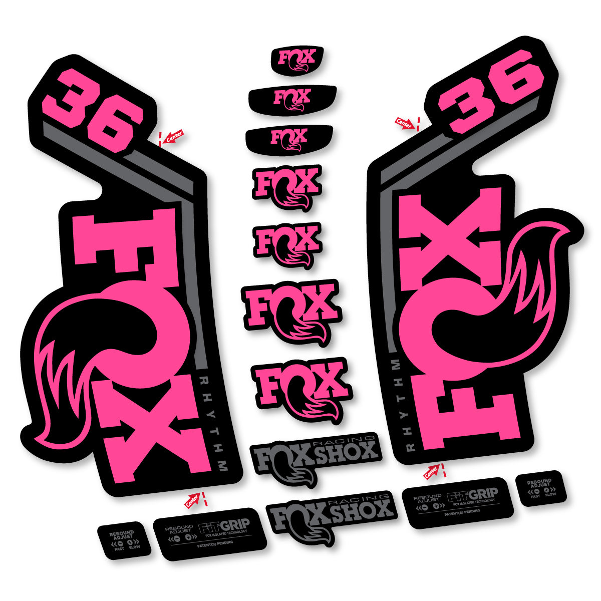 Stickers for Fox 36 Rhythm 2027, Fork vinyl decals - Bubblegum Pink