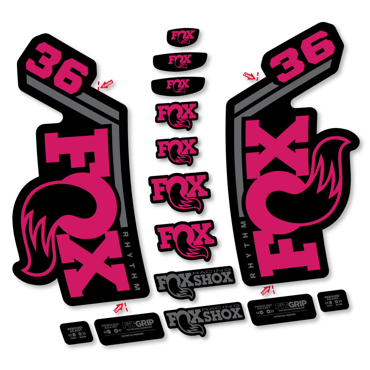 Stickers for Fox 36 Rhythm 2027, Fork vinyl decals - Dark Pink