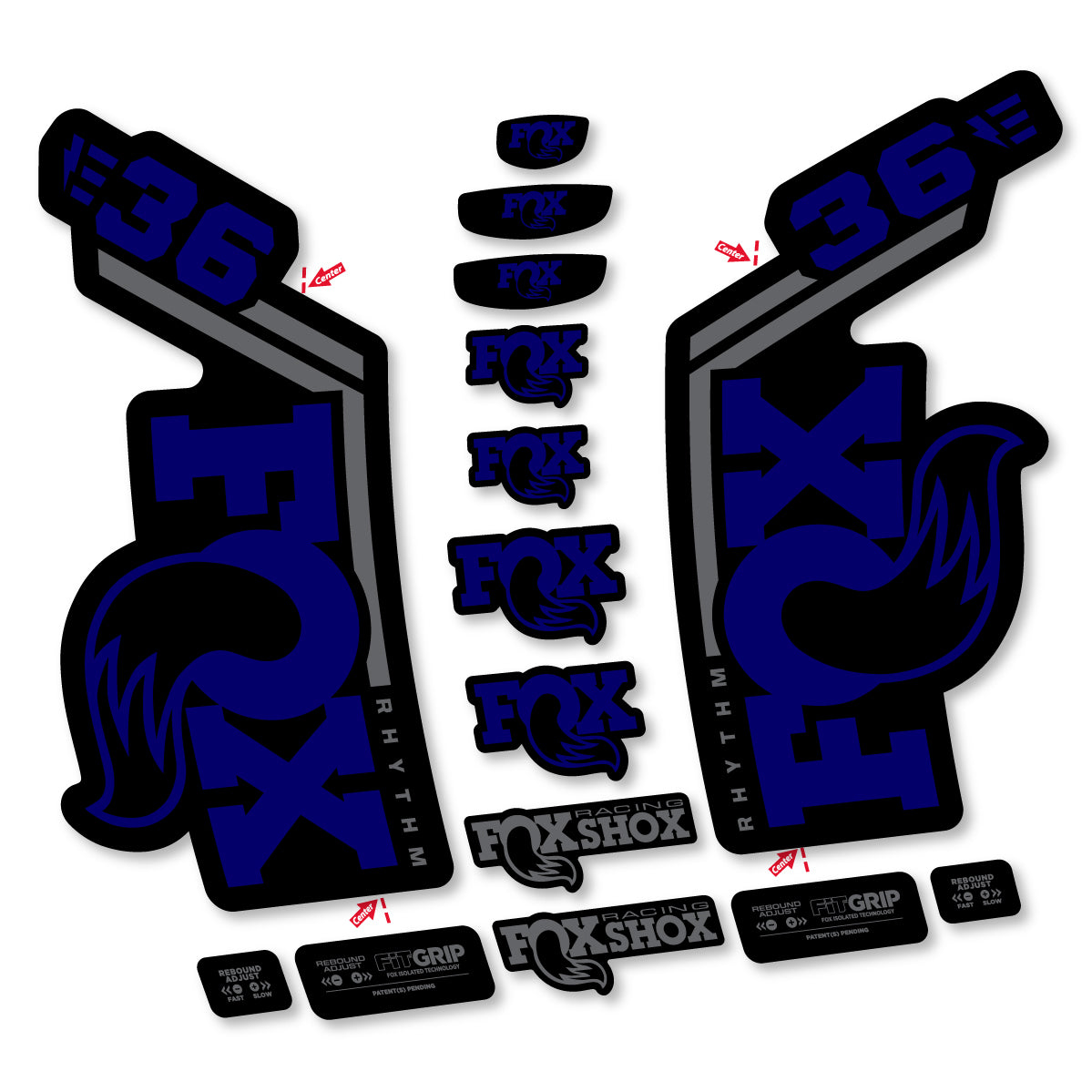 Stickers for Fox 36 Rhythm E-Bike 2027, Fork vinyl decals - Scandinavian Blue