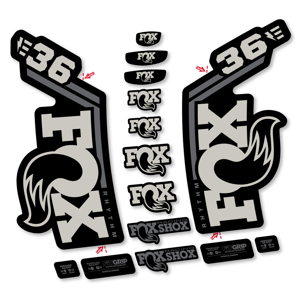 Stickers for Fox 36 Rhythm E-Bike 2027, Fork vinyl decals - Light Grey