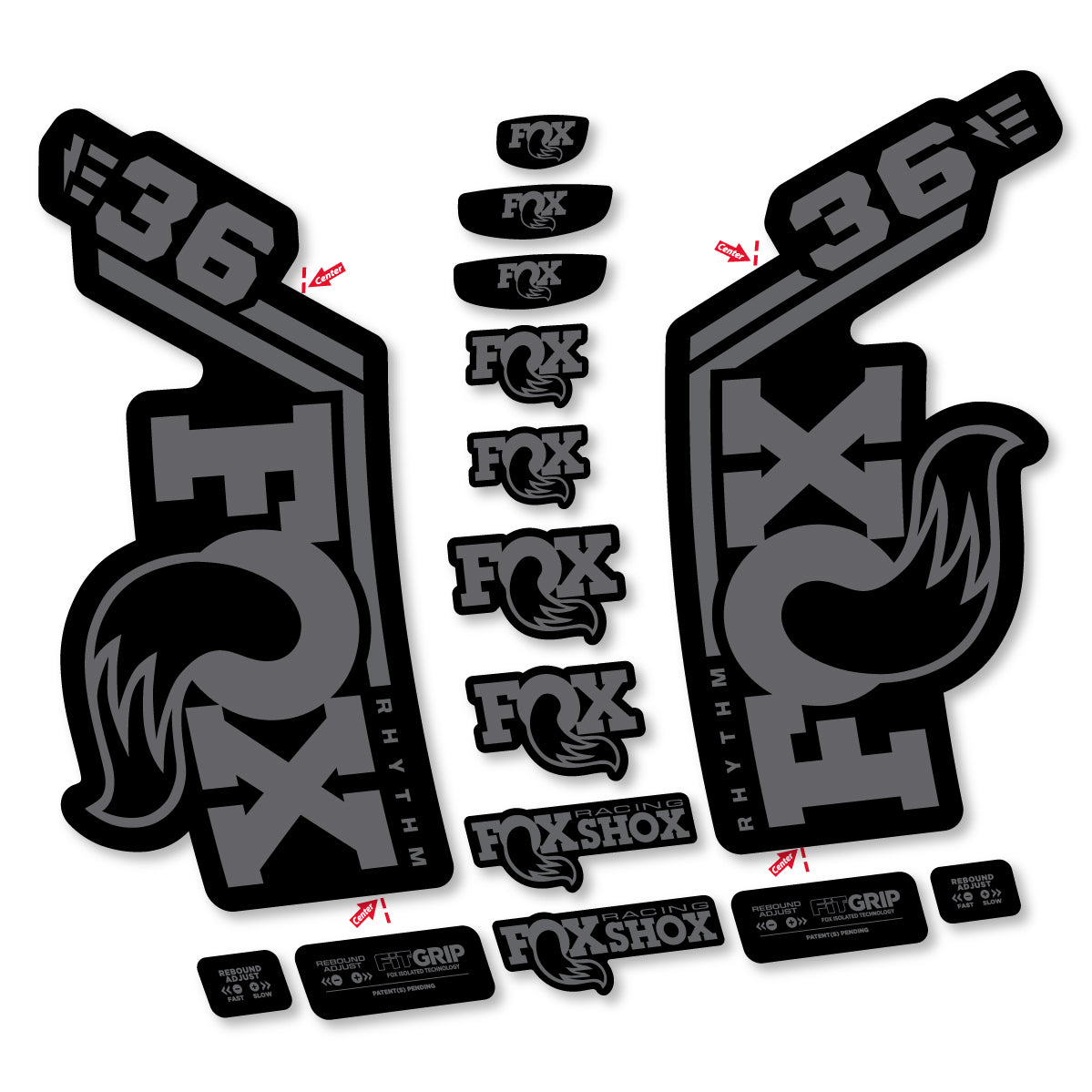 Stickers for Fox 36 Rhythm E-Bike 2027, Fork vinyl decals - Medium Grey