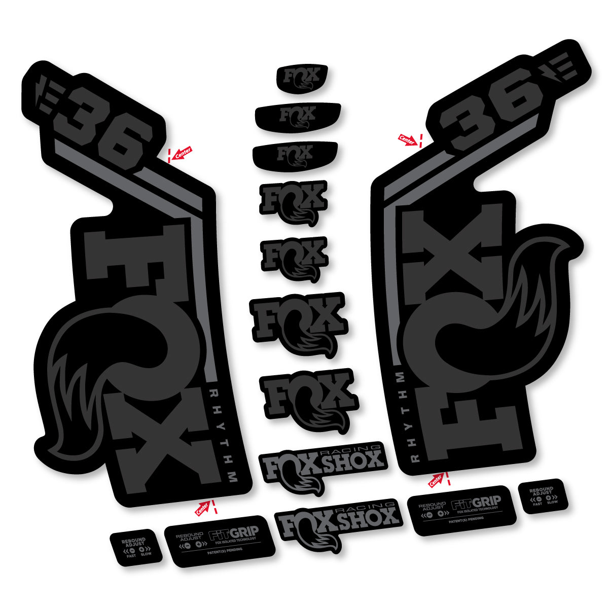 Stickers for Fox 36 Rhythm E-Bike 2027, Fork vinyl decals - Very Dark Grey