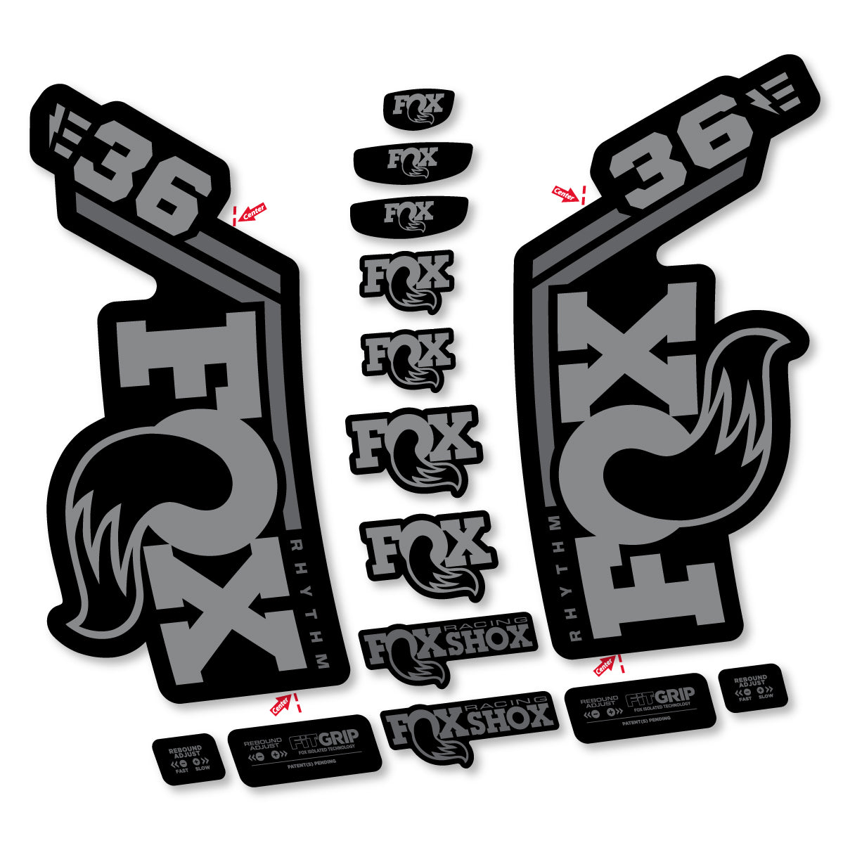 Stickers for Fox 36 Rhythm E-Bike 2027, Fork vinyl decals - Traffic Grey