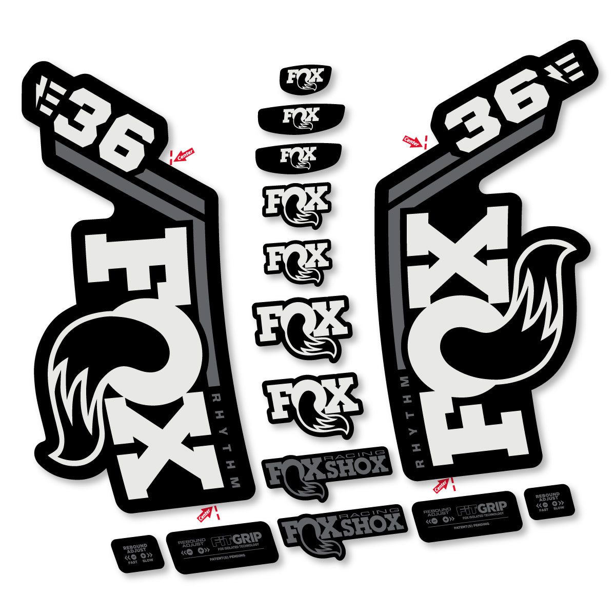 Stickers for Fox 36 Rhythm E-Bike 2027, Fork vinyl decals - Pearl Grey