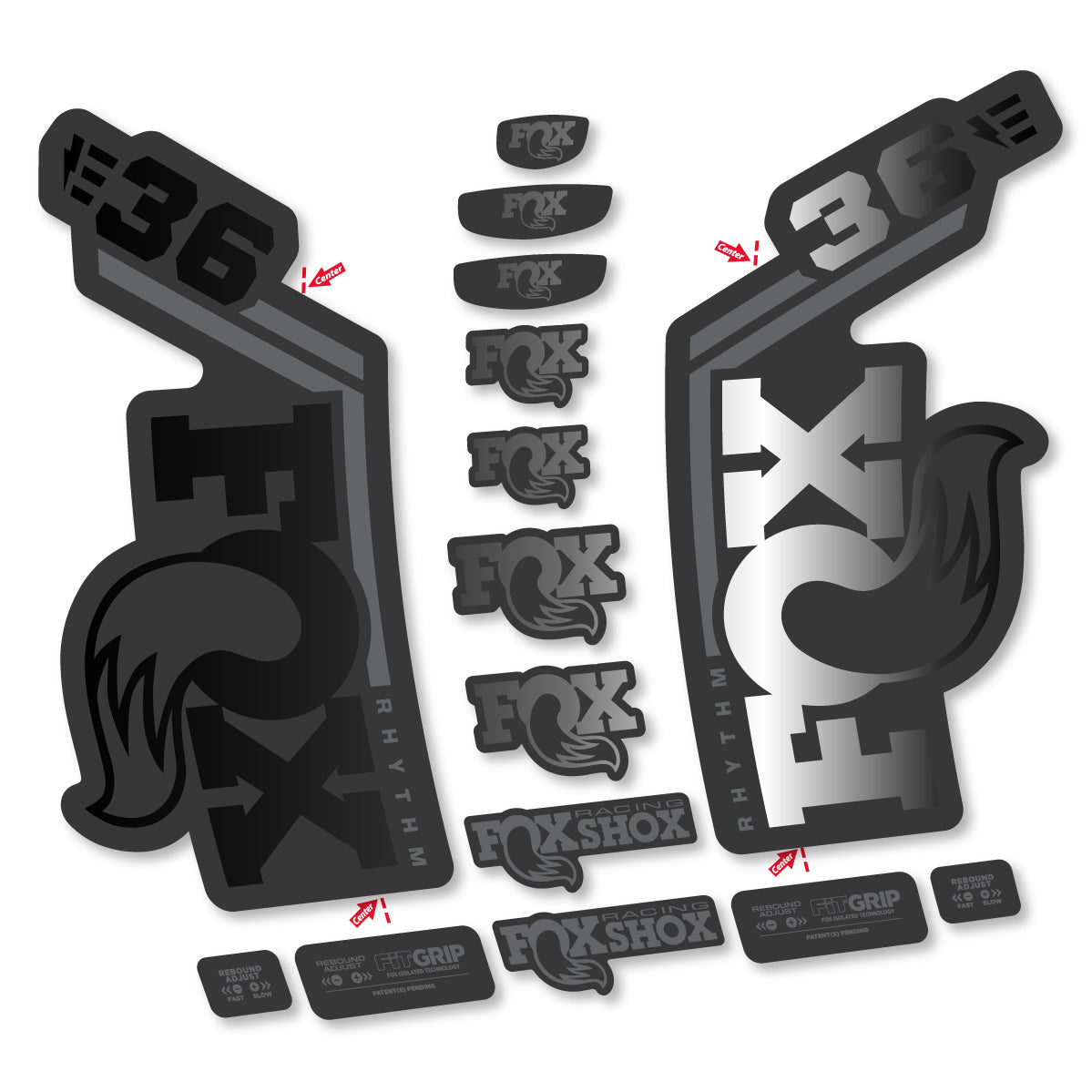 Stickers for Fox 36 Rhythm E-Bike 2027, Fork vinyl decals - Black