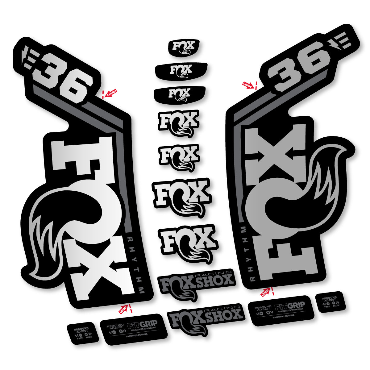 Stickers for Fox 36 Rhythm E-Bike 2027, Fork vinyl decals - Light Silver