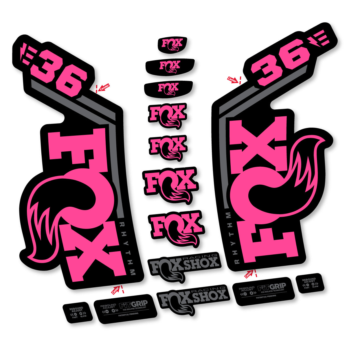 Stickers for Fox 36 Rhythm E-Bike 2027, Fork vinyl decals - Bubblegum Pink