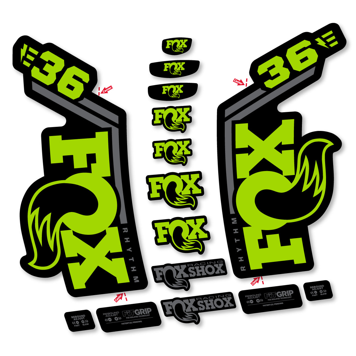 Stickers for Fox 36 Rhythm E-Bike 2027, Fork vinyl decals - Lime Green