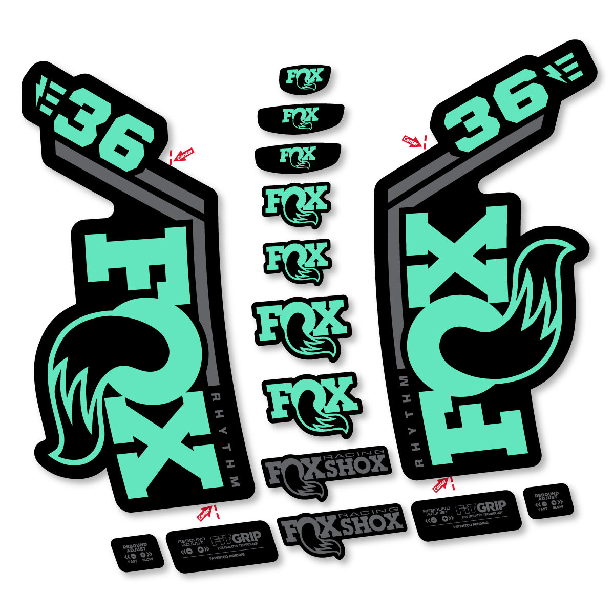 Stickers for Fox 36 Rhythm E-Bike 2027, Fork vinyl decals - Mint