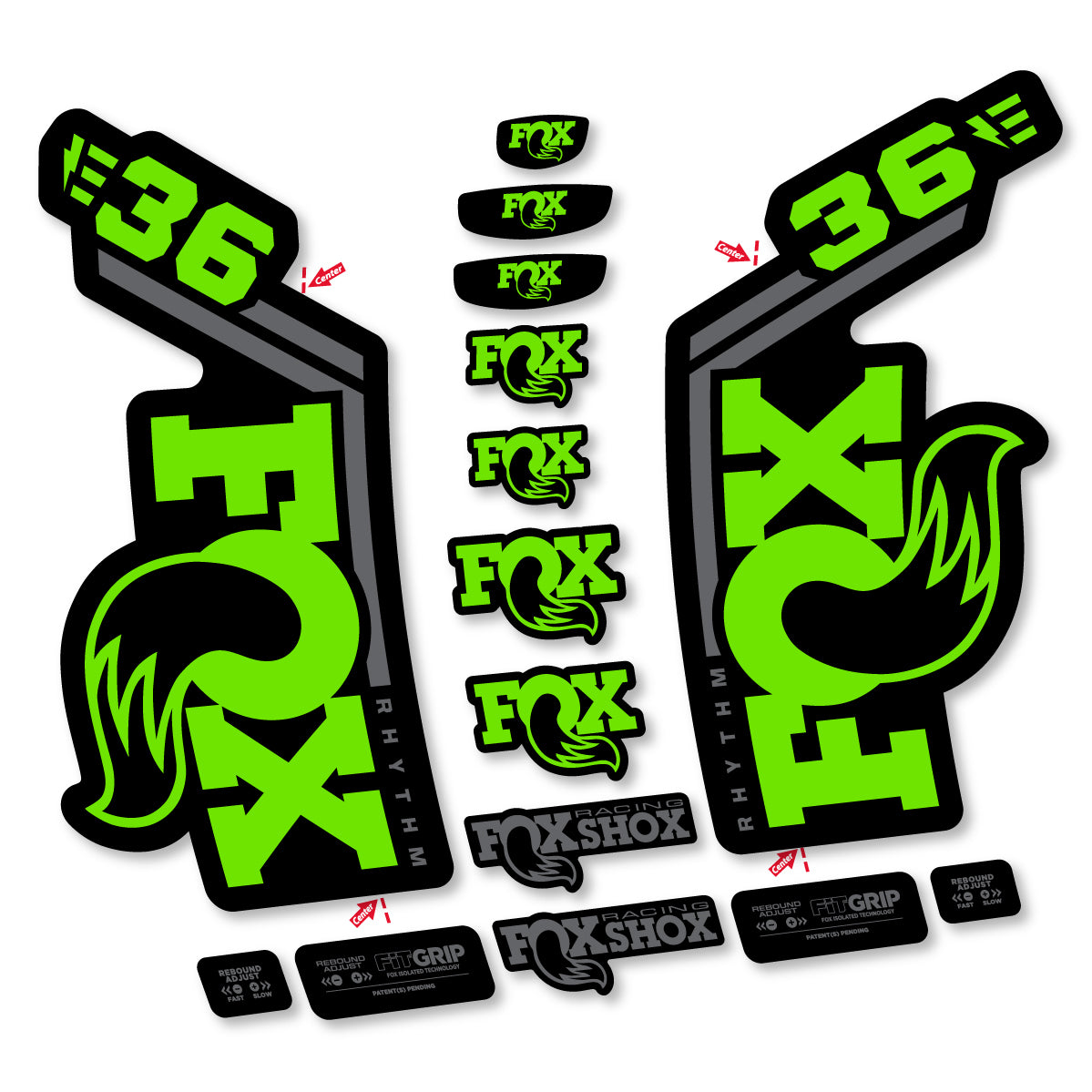 Stickers for Fox 36 Rhythm E-Bike 2027, Fork vinyl decals - Apple Green