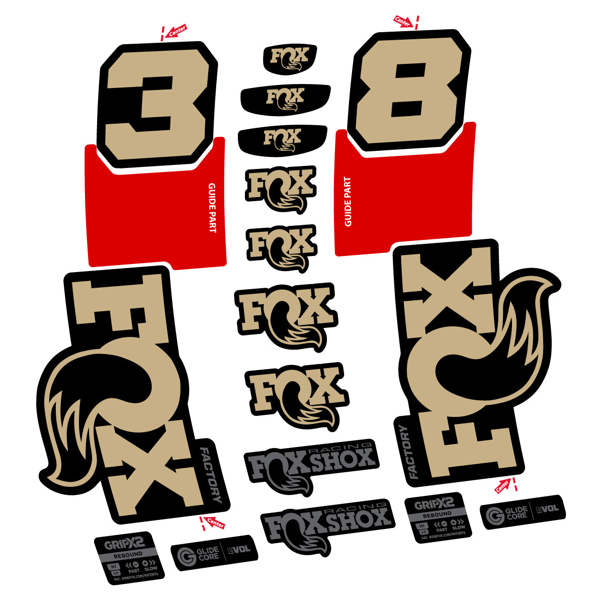 Stickers for Fox 38 Factory 2027, Fork vinyl decals - Sand