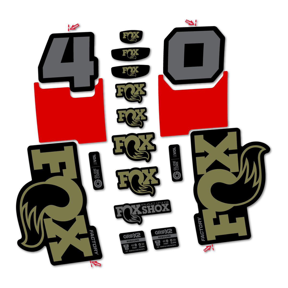 Stickers for Fox 40 Factory 2027, Fork vinyl decals - Khaki