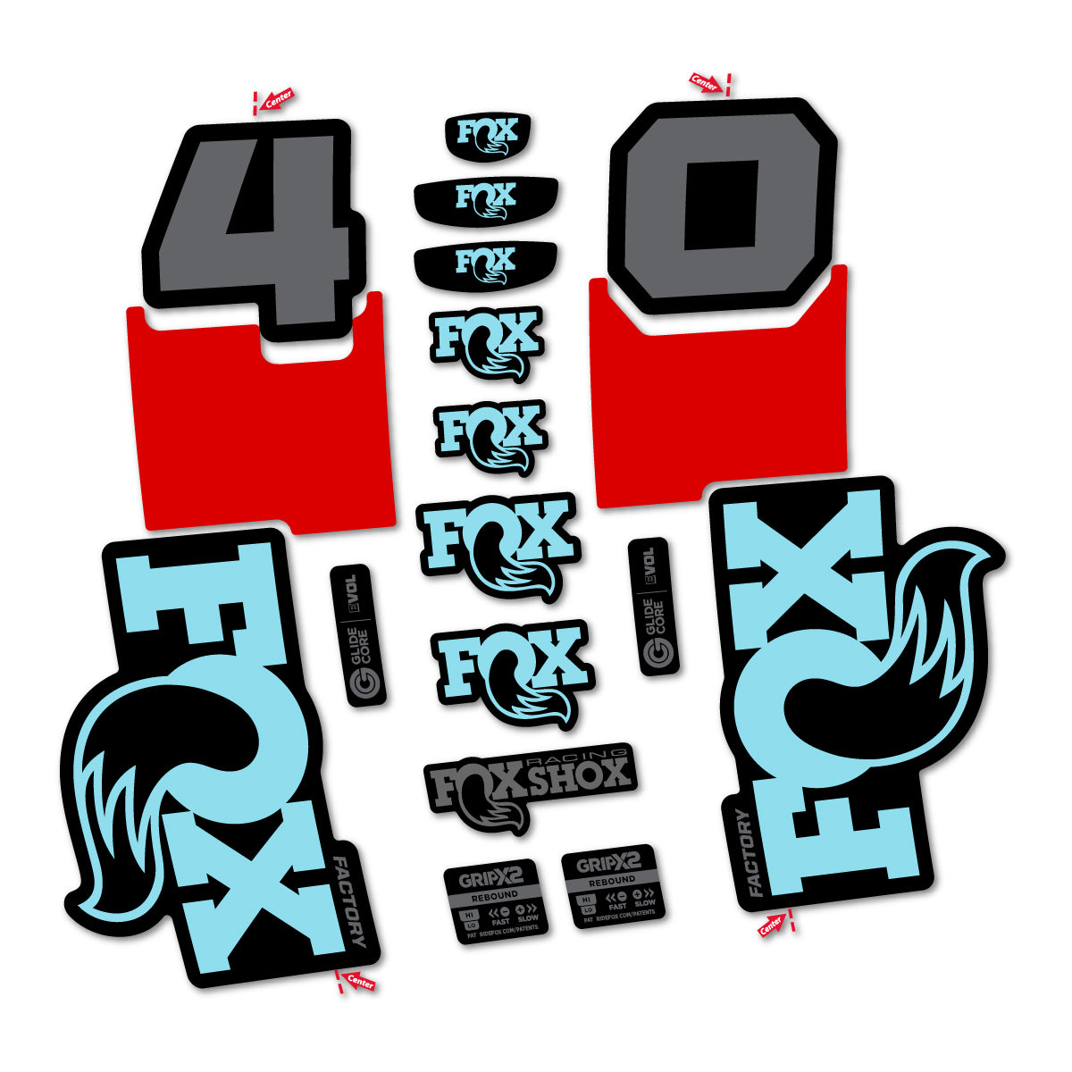 Stickers for Fox 40 Factory 2027, Fork vinyl decals - Sky Blue