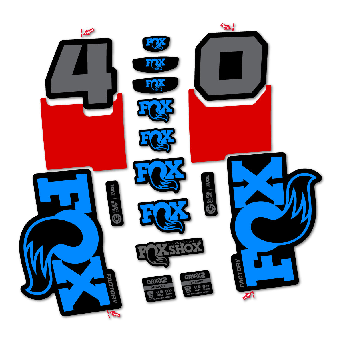 Stickers for Fox 40 Factory 2027, Fork vinyl decals - Luminous Cyan