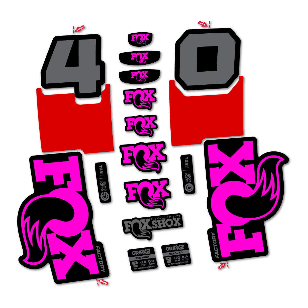 Stickers for Fox 40 Factory 2027, Fork vinyl decals - Fuchsia Neon