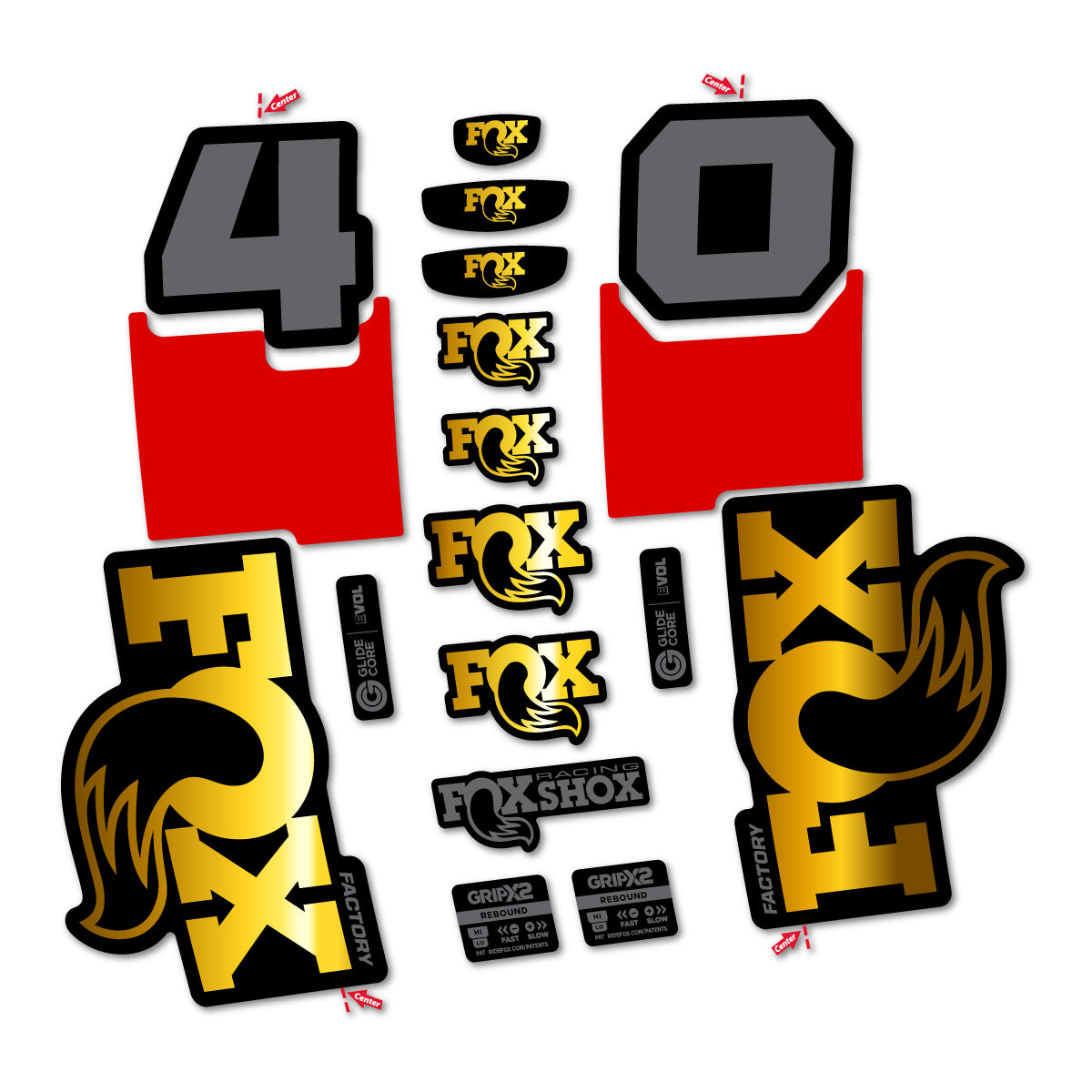 Stickers for Fox 40 Factory 2027, Fork vinyl decals - Chrome Gold