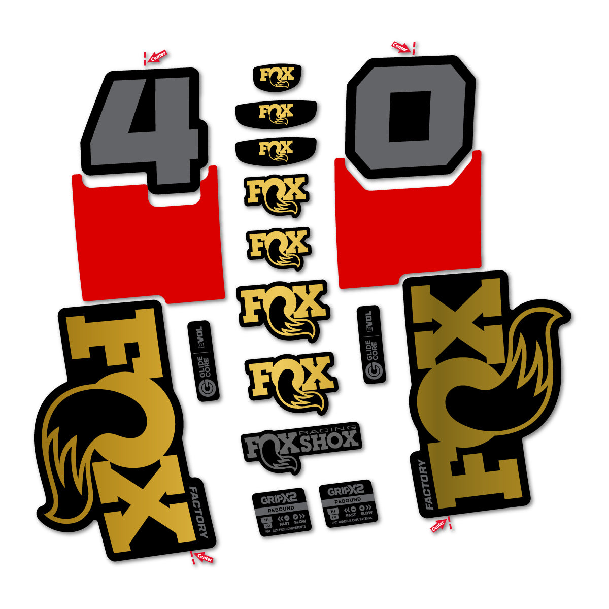Stickers for Fox 40 Factory 2027, Fork vinyl decals - Gold