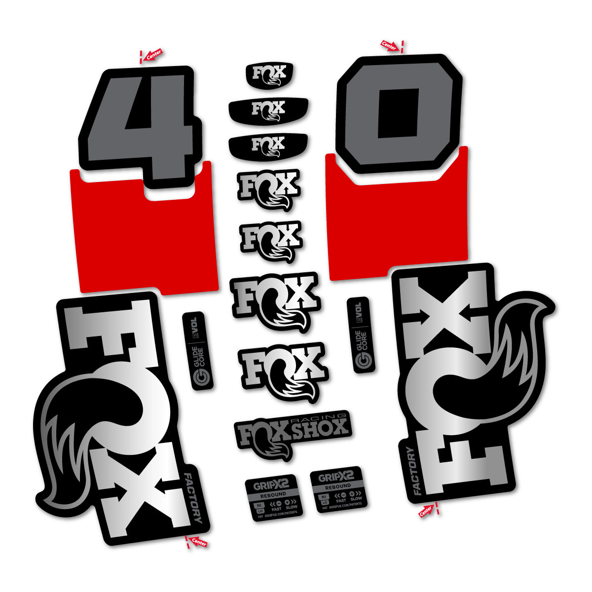 Stickers for Fox 40 Factory 2027, Fork vinyl decals - Chrome Silver