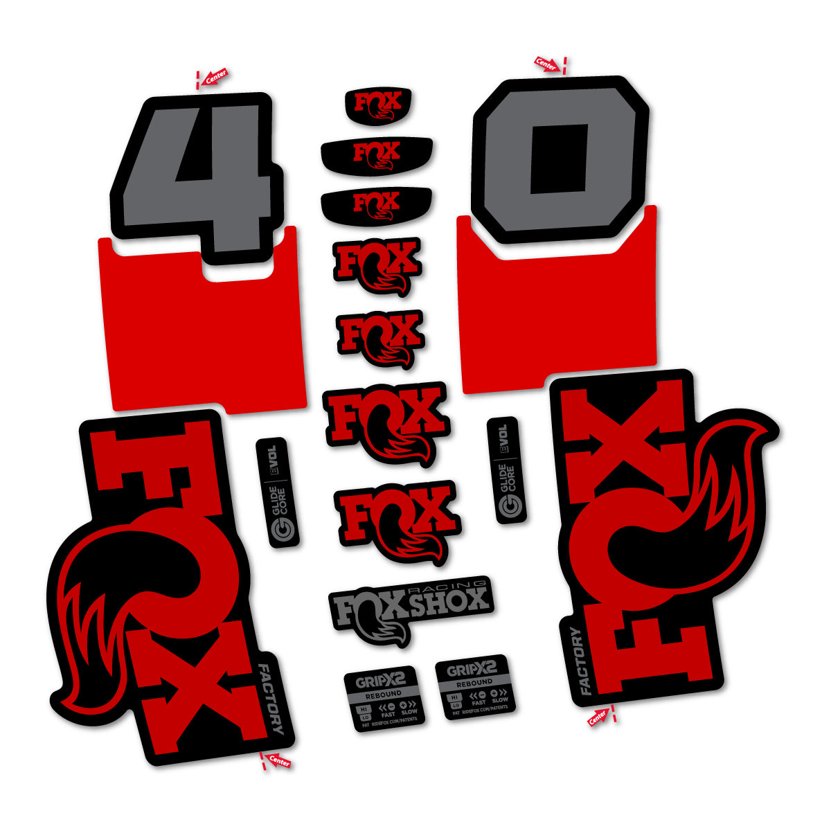 Stickers for Fox 40 Factory 2027, Fork vinyl decals - Medium Red