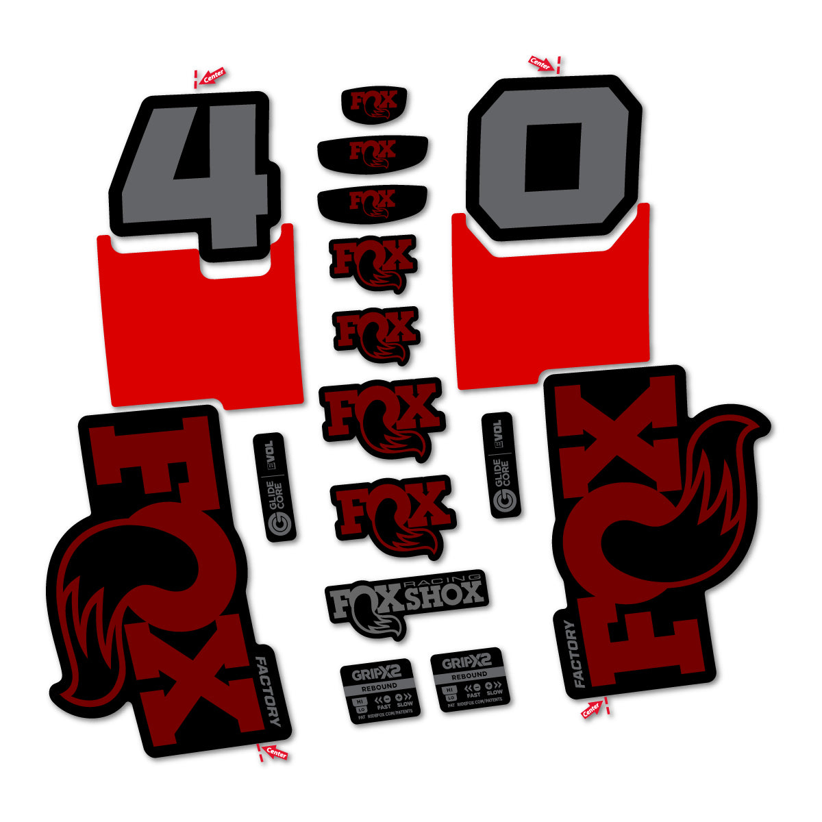 Stickers for Fox 40 Factory 2027, Fork vinyl decals - Very Dark Red