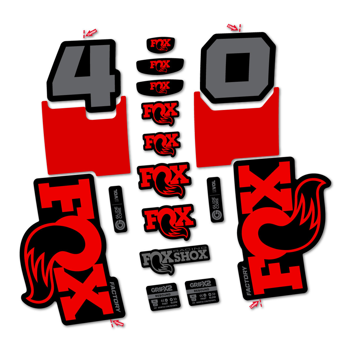 Stickers for Fox 40 Factory 2027, Fork vinyl decals - Red