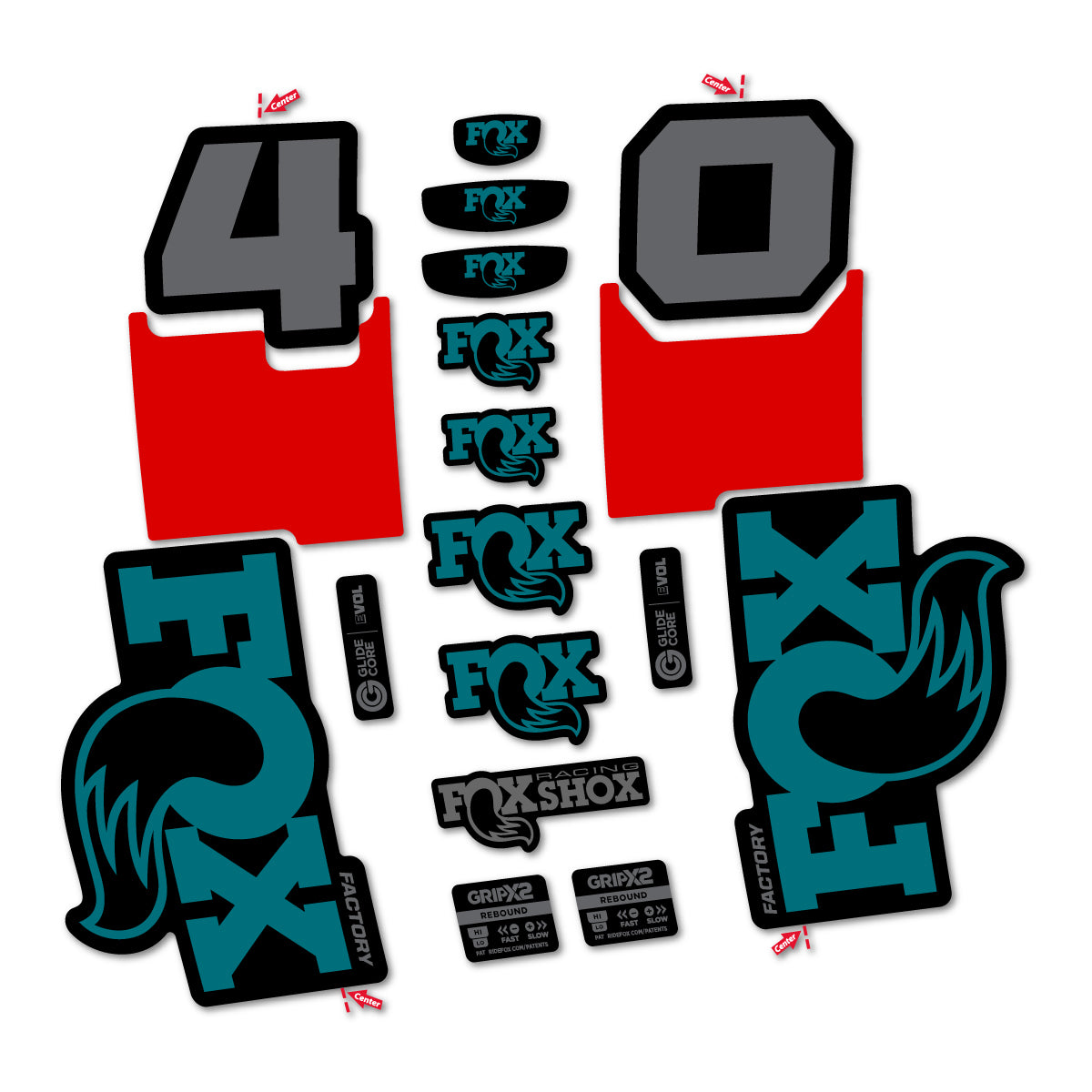 Stickers for Fox 40 Factory 2027, Fork vinyl decals - Dark Turquoise
