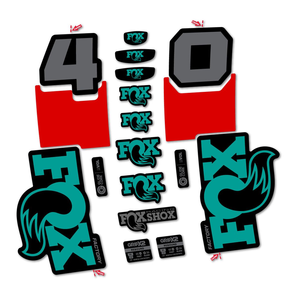 Stickers for Fox 40 Factory 2027, Fork vinyl decals - Petrol Turquoise