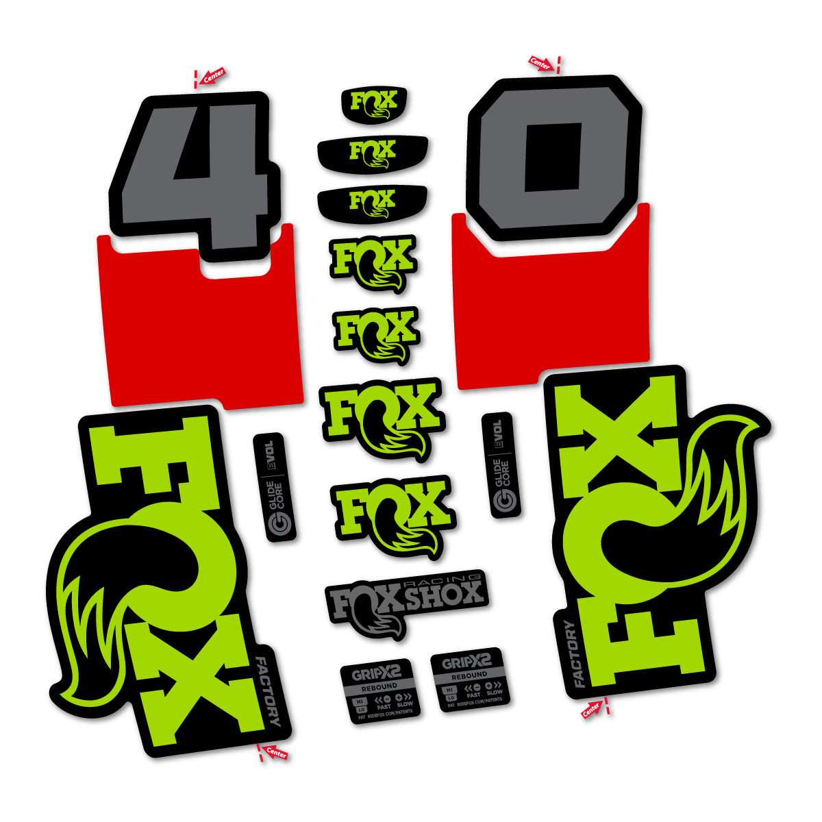 Stickers for Fox 40 Factory 2027, Fork vinyl decals - Lime Green