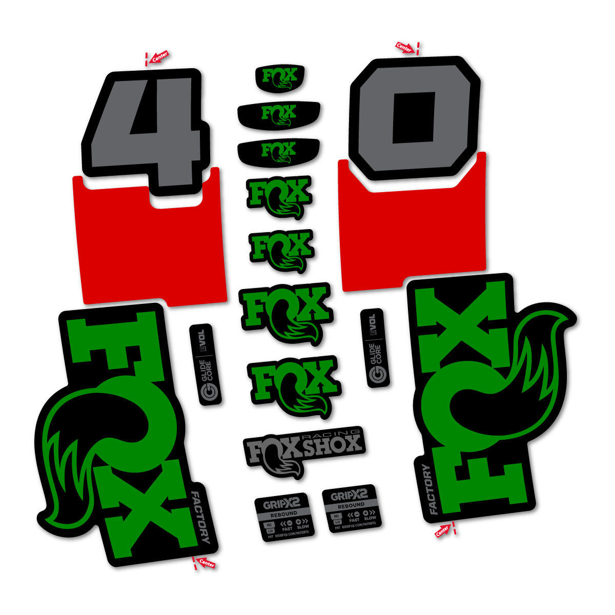 Stickers for Fox 40 Factory 2027, Fork vinyl decals - Medium Green