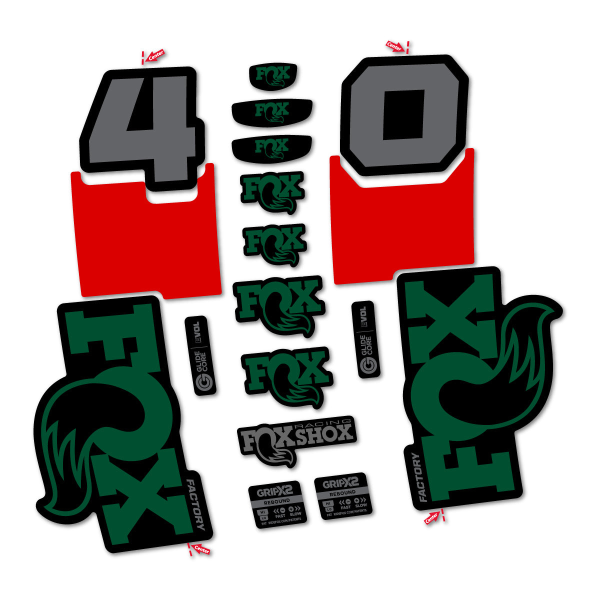Stickers for Fox 40 Factory 2027, Fork vinyl decals - Dark Green
