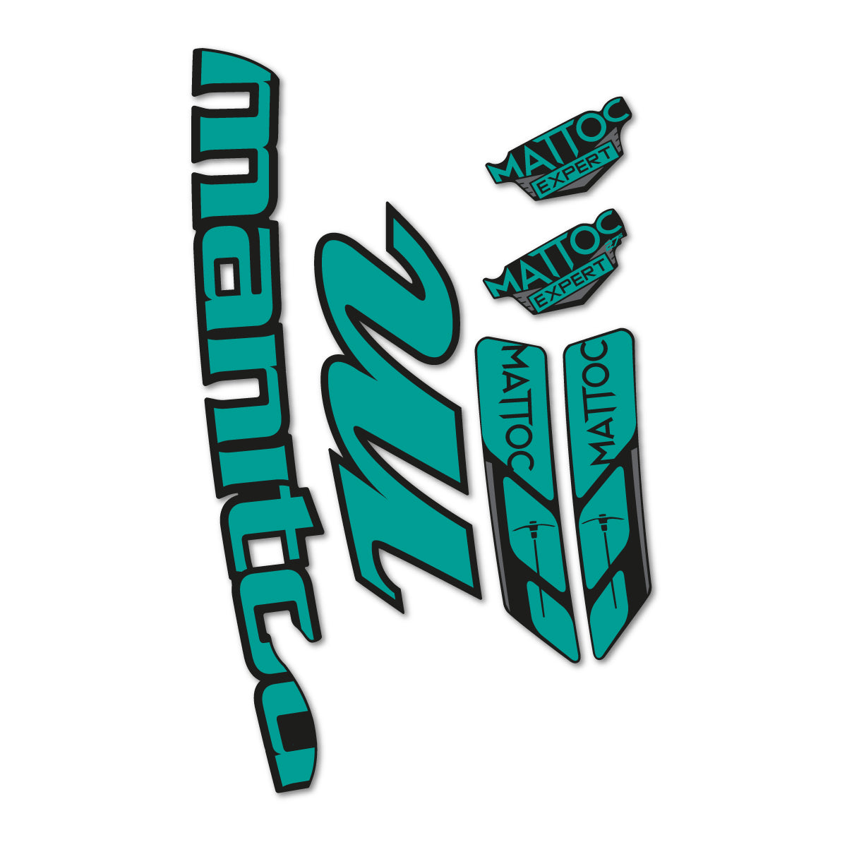 Compatible Stickers for Manitou Mattoc Expert White 2016-2017, Fork vinyl decals - Petrol Turquoise