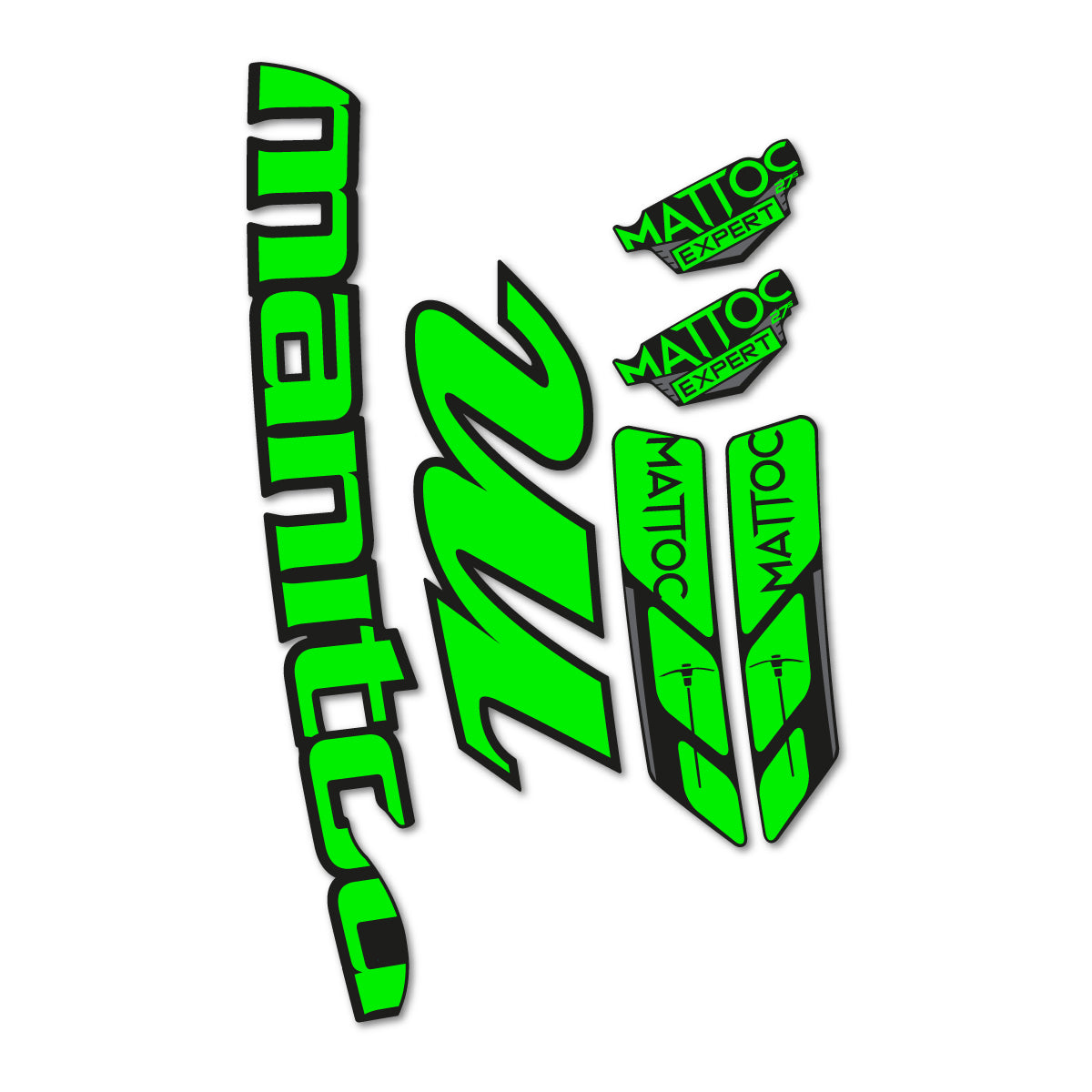 Compatible Stickers for Manitou Mattoc Expert White 2016-2017, Fork vinyl decals - Neon Green